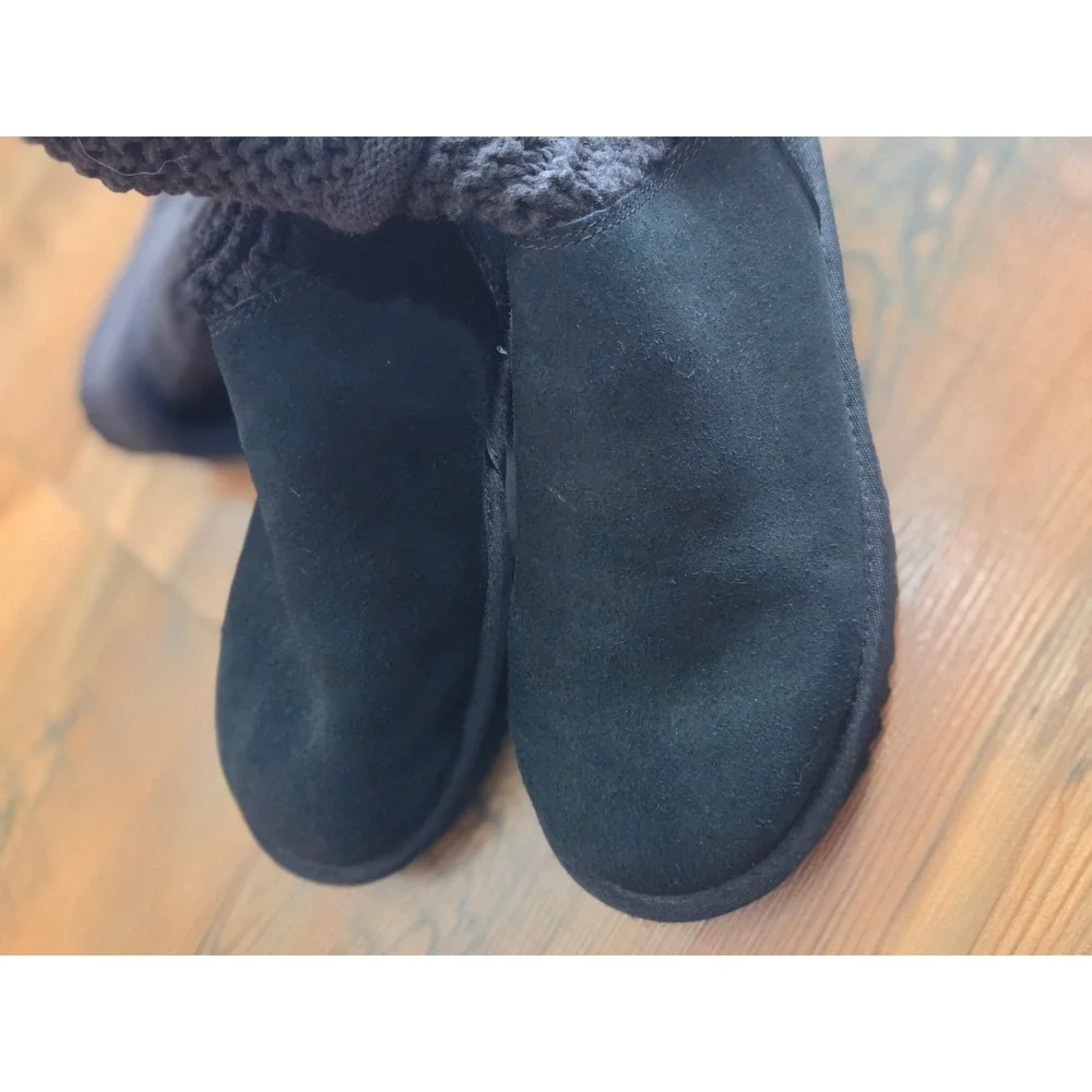 UGG Shania Sweater Knit Slouch Black Suede Knit Cuff Button Boots 7 Shearling